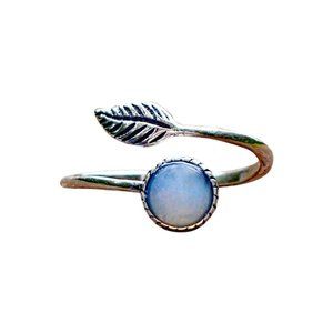 Recycled Vintage White Milk Glass Cold Cream Jar Sterling Botanical Leaf Ring